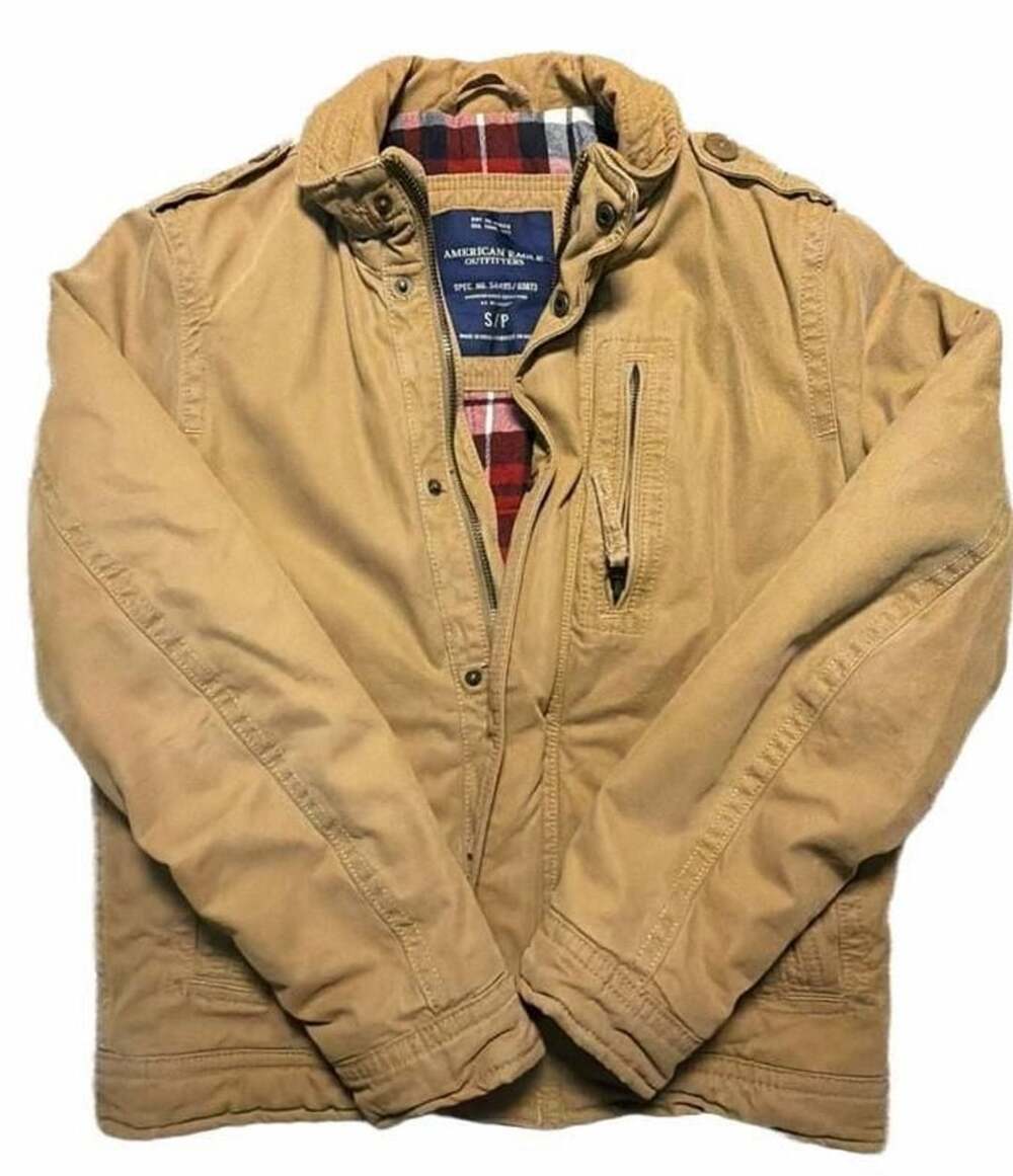 American Eagle Outfitters Tan Flannel Lined Military Fatigue Jacket